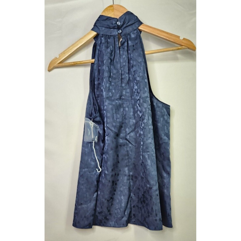 NWOT Worthington Womens Halter Mock Tie Neck Sleeveless Blouse Navy Blue XS Top - Picture 3 of 7